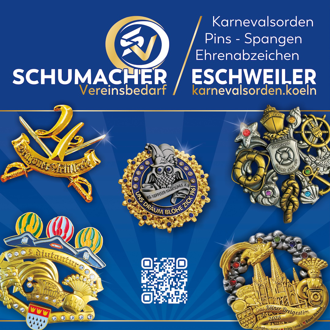 Schumacher Vereinsbedarf und Eschweiler – Karnevalsorden, Pins, Spangen und Ehrenabzeichen